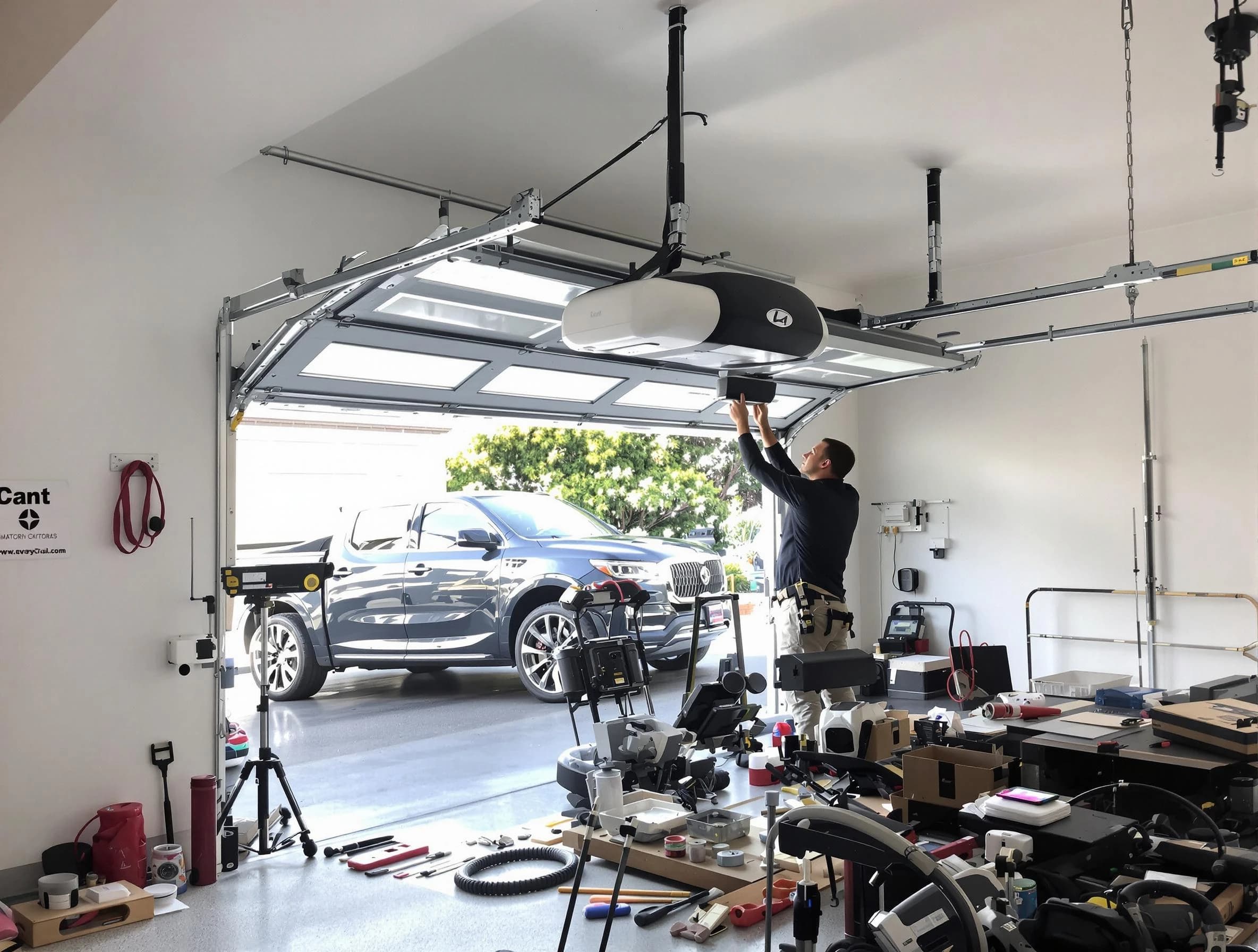 Mount Pleasant Garage Door Repair specialist installing smart garage door opener system in Mount Pleasant home