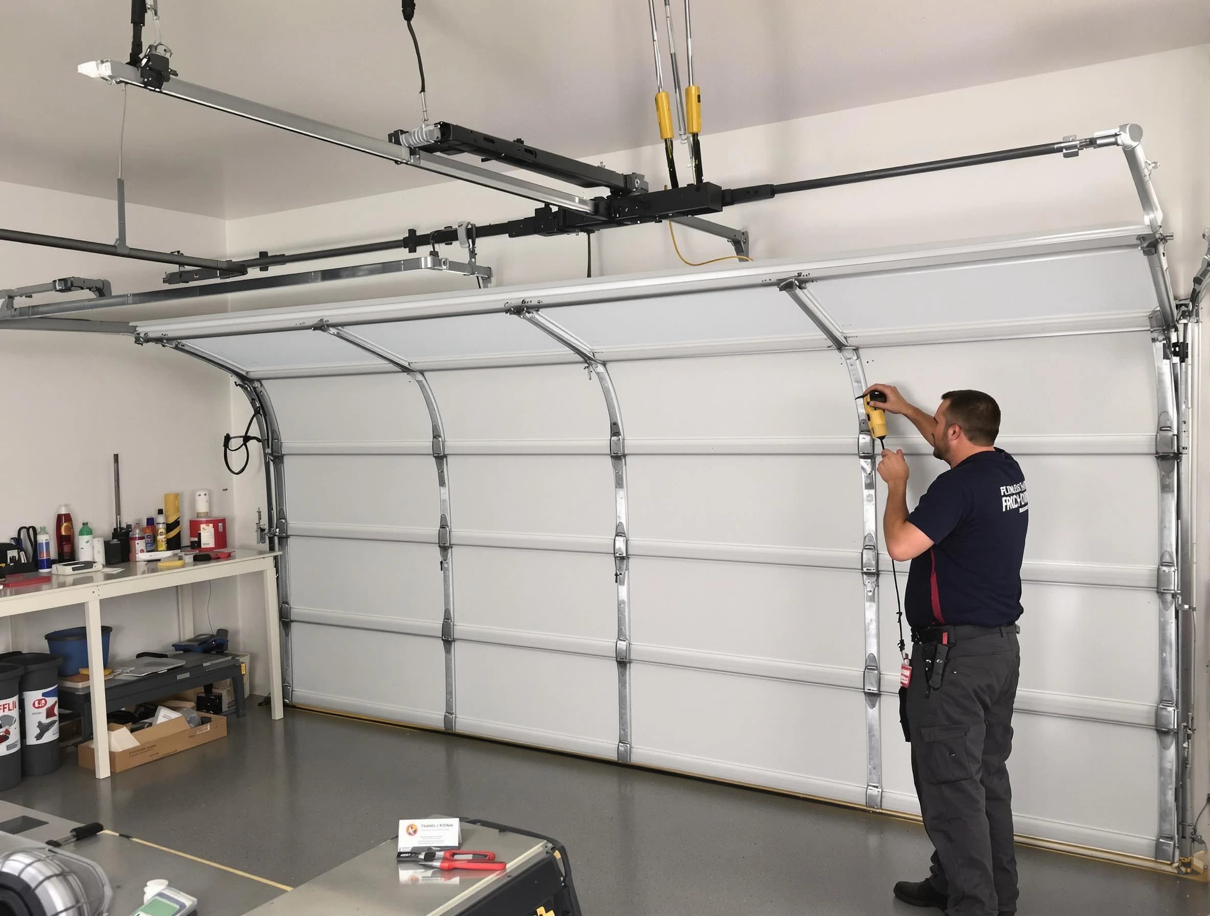 Mount Pleasant Garage Door Repair certified technician performing overhead door system repair in Mount Pleasant