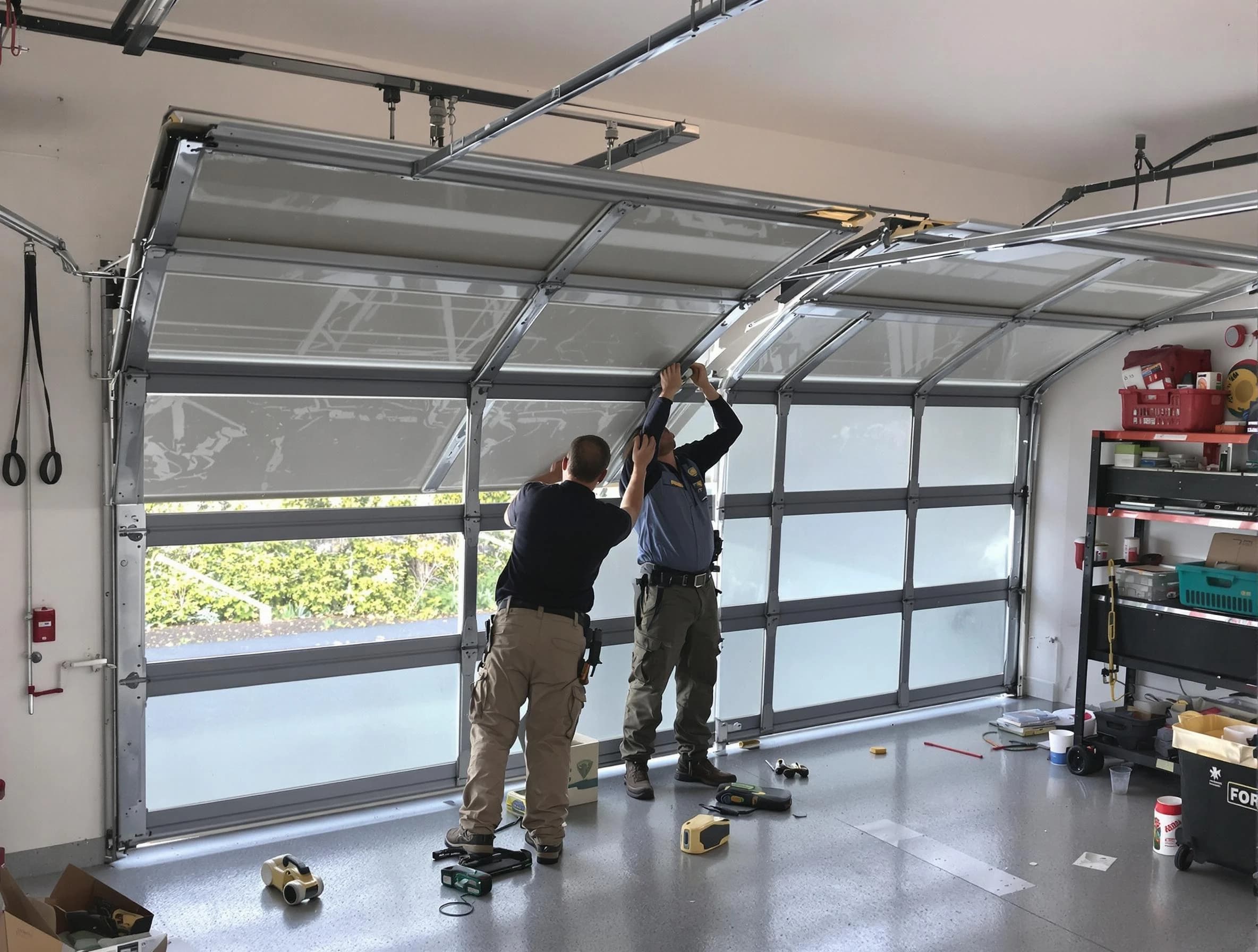 Mount Pleasant Garage Door Repair expert performing precise panel replacement on Mount Pleasant garage door