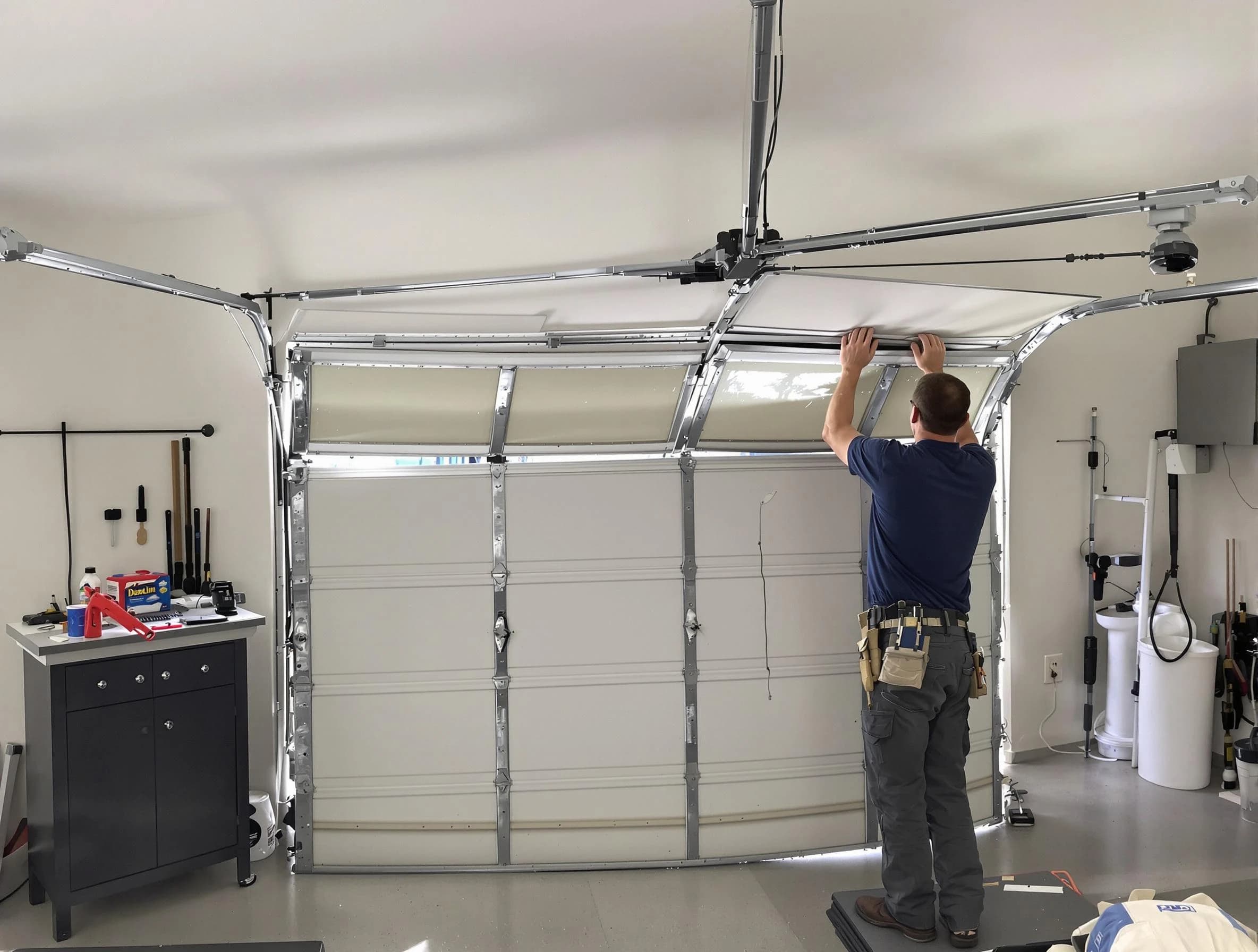 Mount Pleasant Garage Door Repair specialist performing precise section replacement on Mount Pleasant garage door
