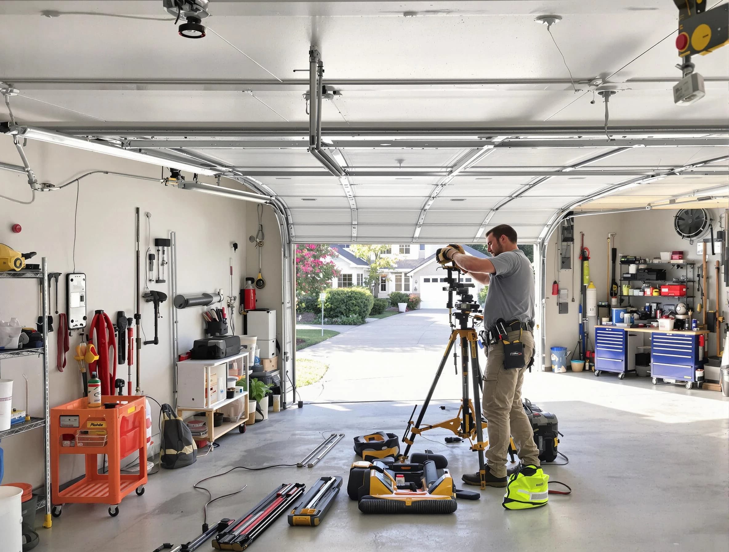 Mount Pleasant Garage Door Repair specialist performing laser-guided track alignment in Mount Pleasant