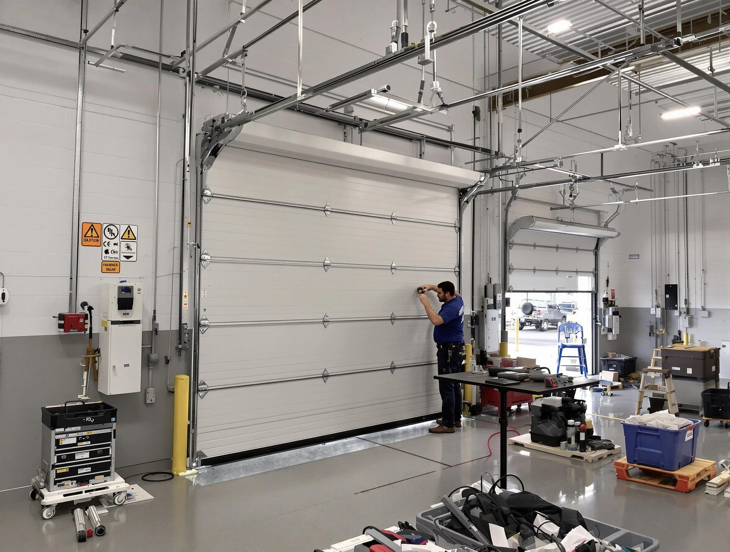 Commercial garage door repair being performed by Mount Pleasant Garage Door Repair expert in Mount Pleasant