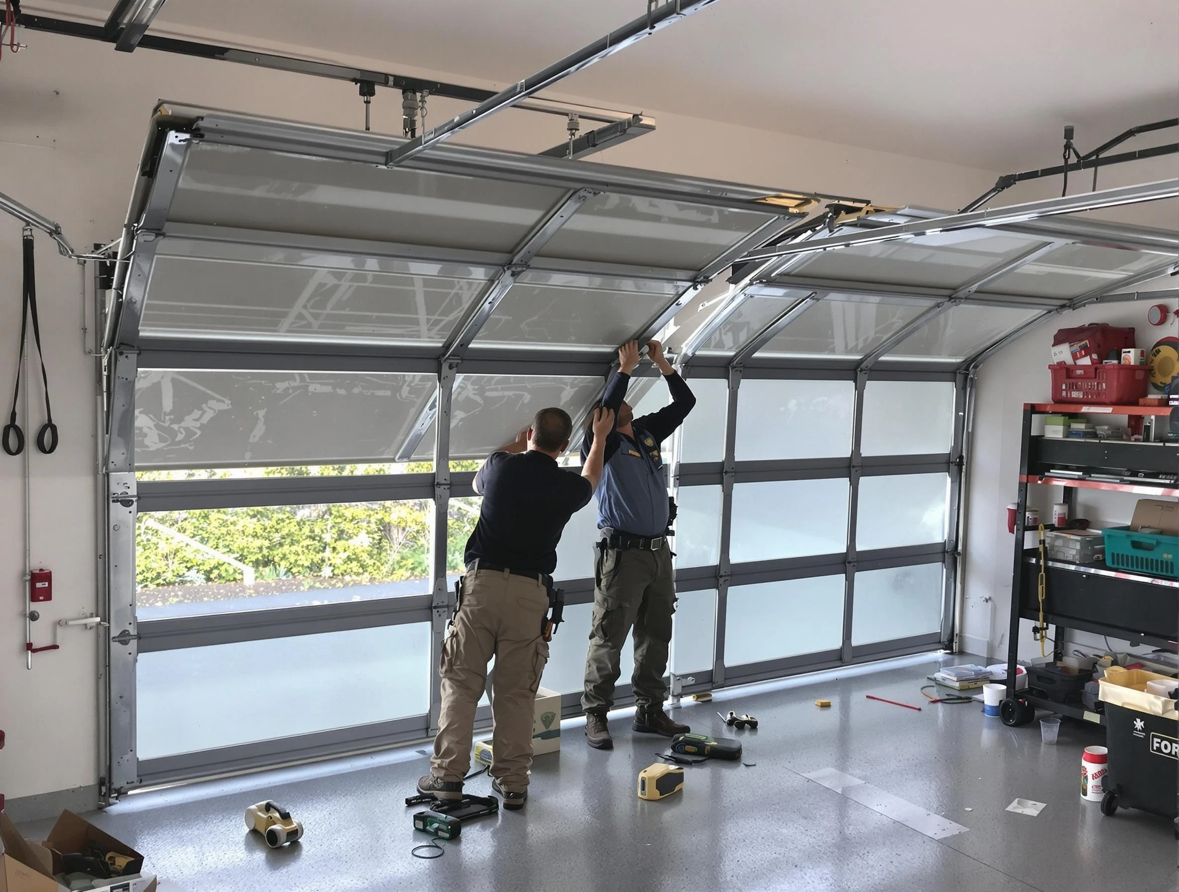 Mount Pleasant Garage Door Repair expert performing precise panel replacement on Mount Pleasant garage door